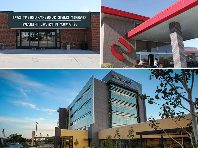 Collage of Local Hospitals and Clinics including New West, Great Plains Health, and Kearney Family Physical 的rapy